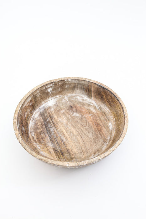 Bowl mango wood carved white washed 25 cm