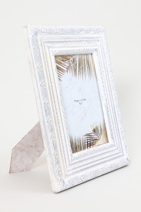 Picture frame mango wood white washed/silver colored 12.5 x 17.5 cm