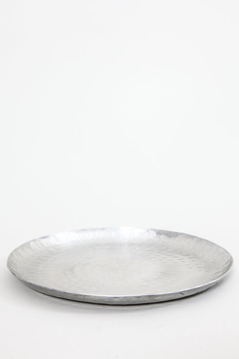 Serving tray handmade aluminum silver colored 23.5 cm