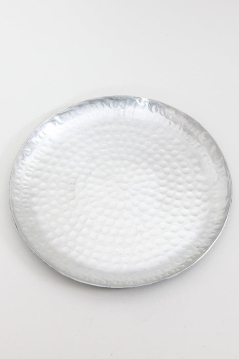 Serving tray handmade aluminum silver colored 23.5 cm