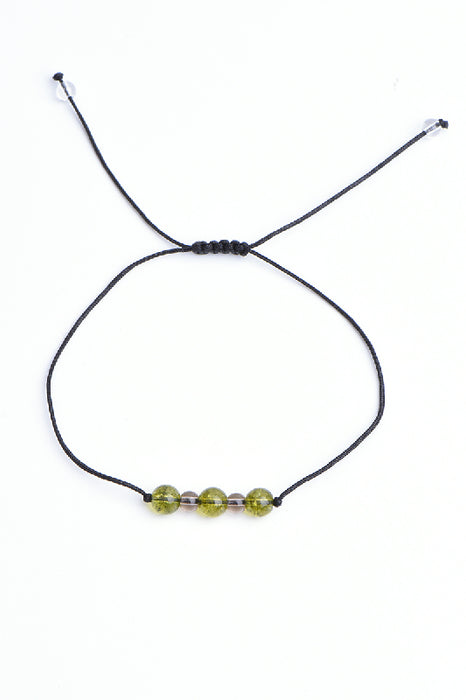 Armband 4mm Rauchquarz, 6mm Peridot, 4mm Kristallquarz, 18 cm