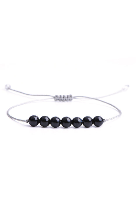 Armband 6mm schwarzer Onyx, 4mm Kristallquarz, 18 cm