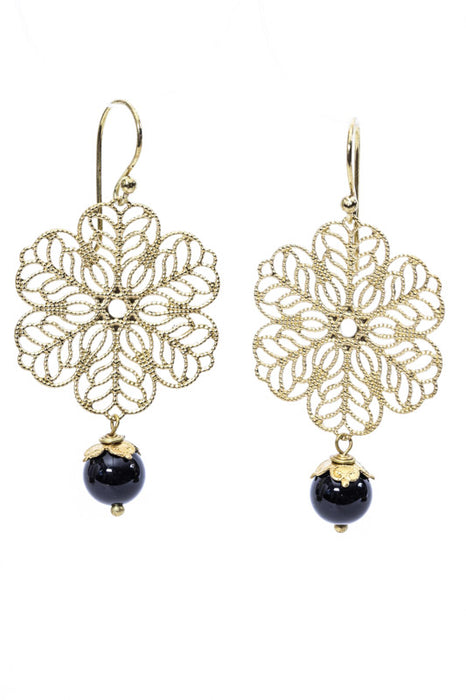 Boucles d'oreilles fleur onyx noir