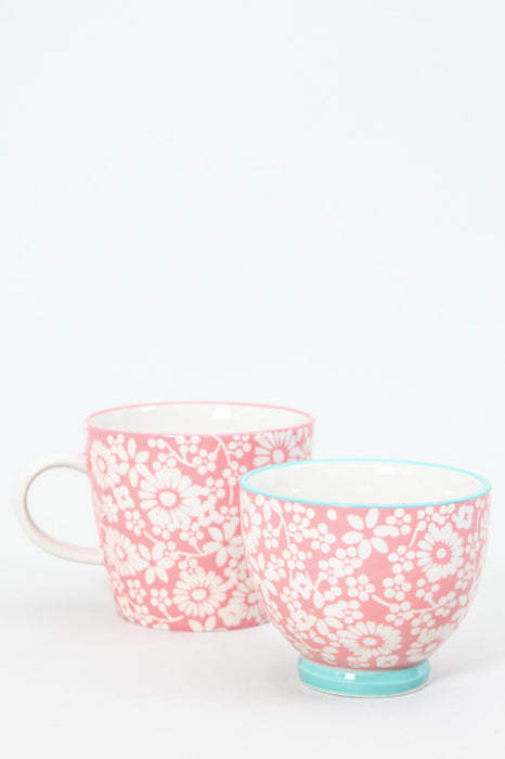 Tasse céramique fleurs rose