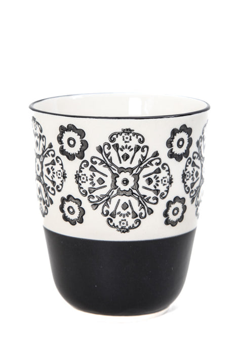 Tasse à thé beige/noir à motifs