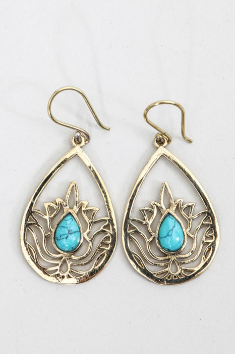 Boucles d'oreilles forme goutte turquoise couleur or