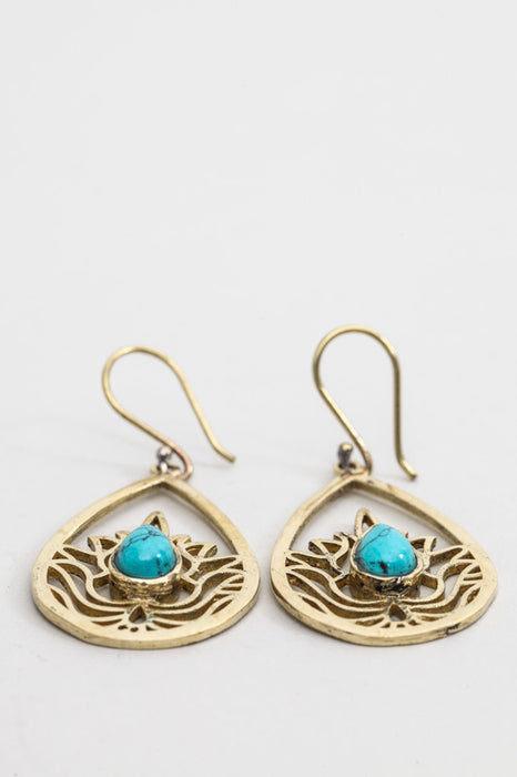 Boucles d'oreilles forme goutte turquoise couleur or