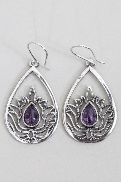 Boucles d'oreilles forme goutte améthyste couleur argent