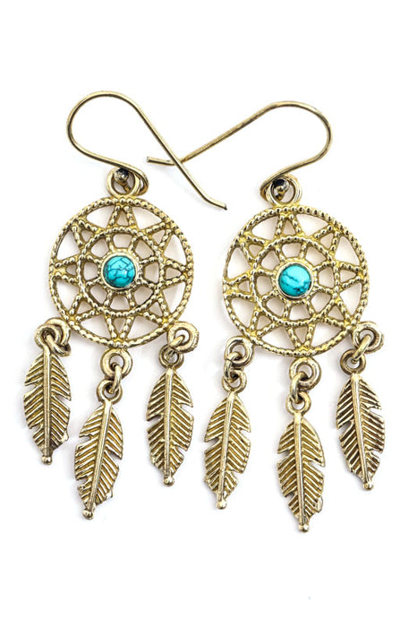 Boucles d'oreilles attrape-rêves avec or turquoise