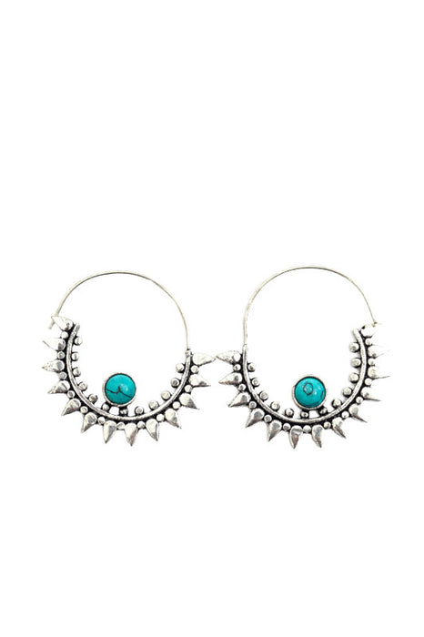 Boucles d'oreilles demi-cercle décorées d'argent avec turquoise