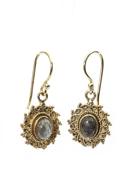 Earrings oval labradorite gold colored