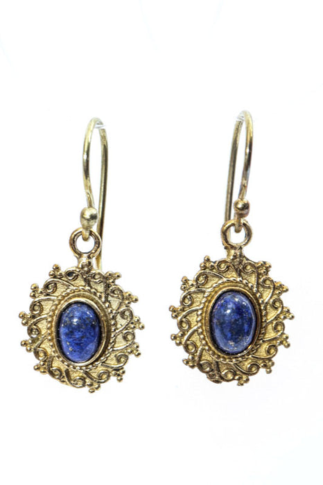 Boucles d'oreilles ovales lapis lazuli dorées