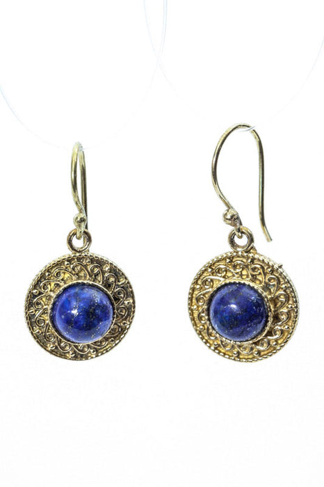 Boucles d'oreilles rondes lapis lazuli couleur or