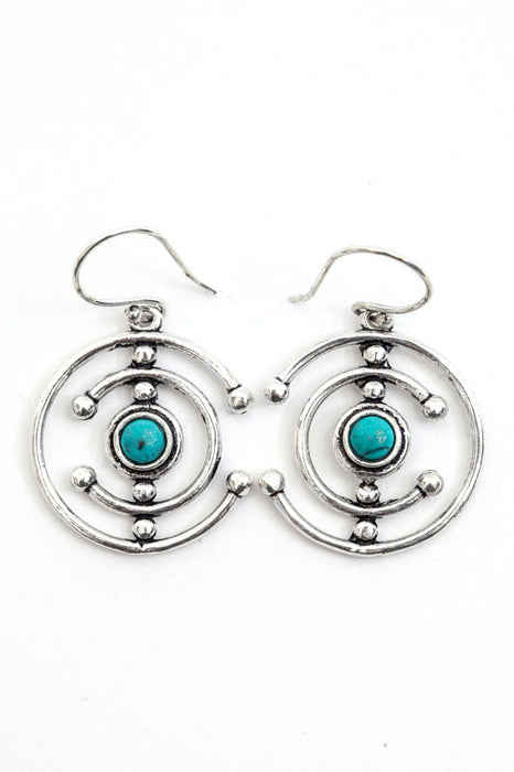 Boucles d'oreilles rondes avec turquoise couleur argent