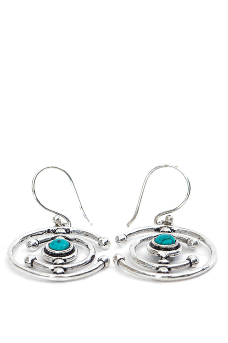 Boucles d'oreilles rondes avec turquoise couleur argent