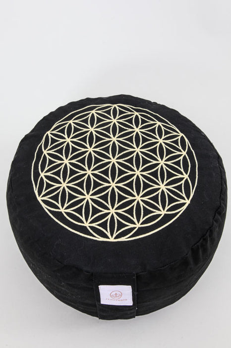 Meditation cushion flower of life black/gold 30 x 30 x 15 cm
