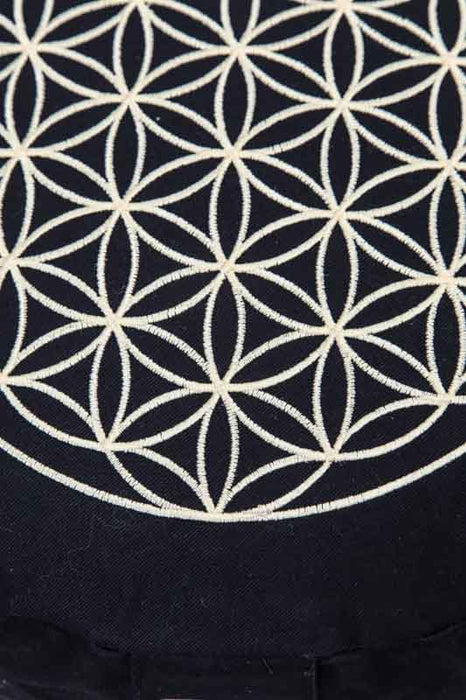 Meditation cushion flower of life black/gold 30 x 30 x 15 cm