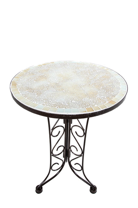 Table mosaïque ronde blanc/crème 40cm