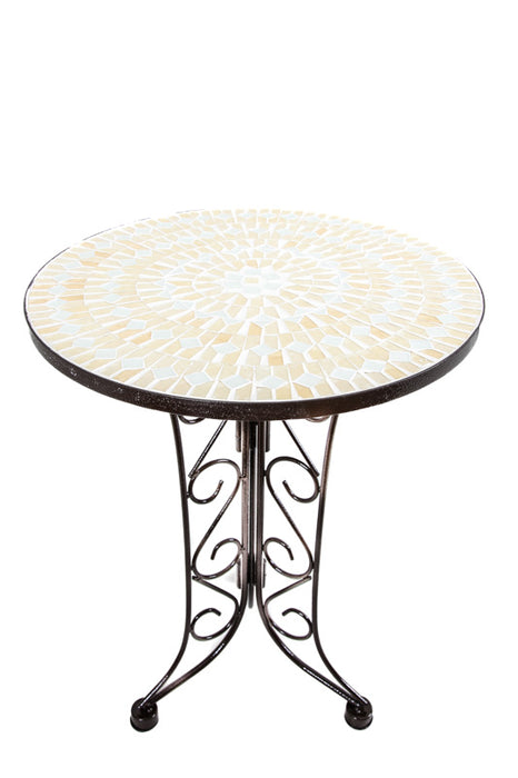 Table mosaïque ronde blanc/crème 40cm