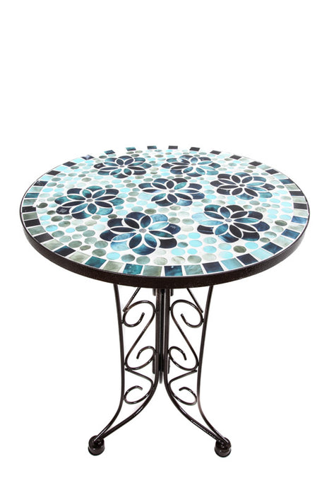 Mosaiktisch rund Blume blau/türkis 40cm