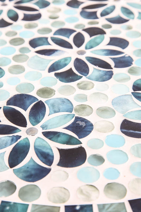Mosaiktisch rund Blume blau/türkis 40cm