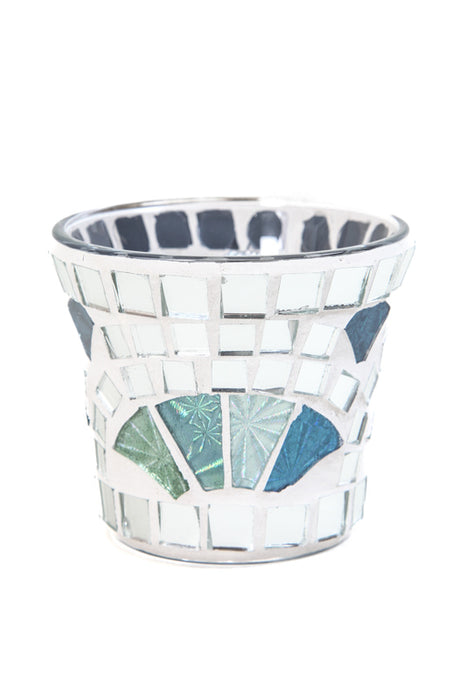 Lantern mosaic fan blue/green/silver 8 cm