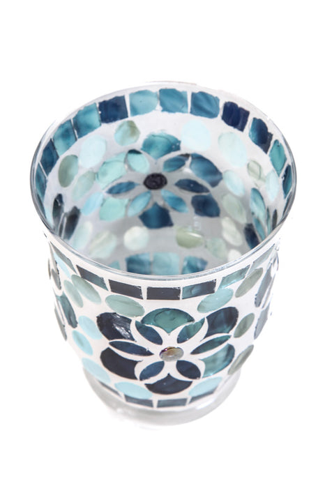 Lanterne mosaïque fleur bleu/turquoise 10cm