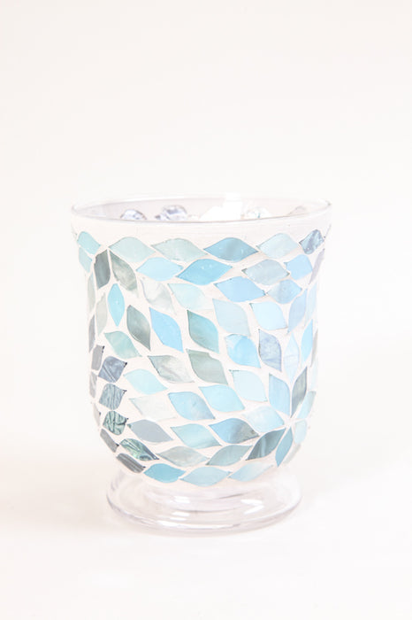 Lantern mosaic flower blue/green 10cm