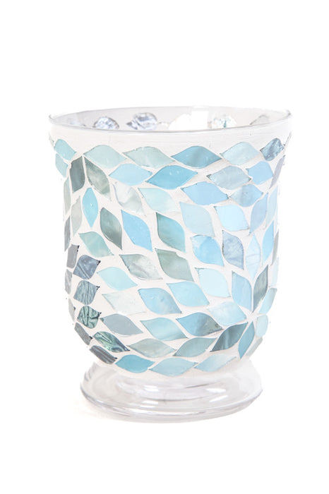 Lantern mosaic flower blue/green 10cm