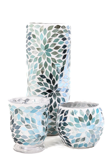 Lantern mosaic flower blue/green 10cm