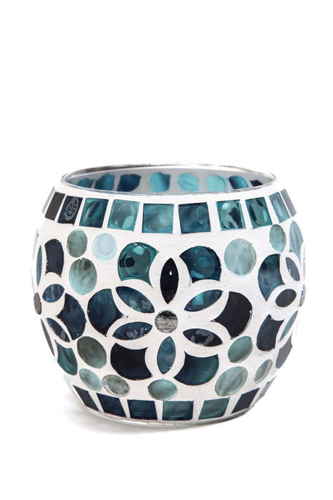 Lantern mosaic flower blue/turquoise 12cm