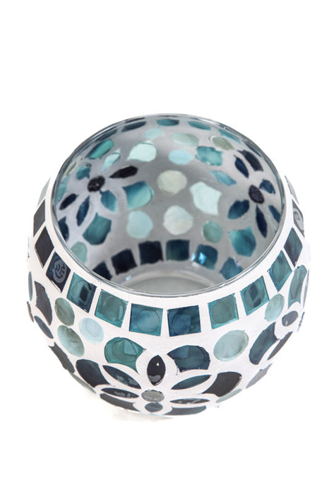 Lantern mosaic flower blue/turquoise 12cm