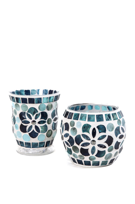 Lantern mosaic flower blue/turquoise 12cm