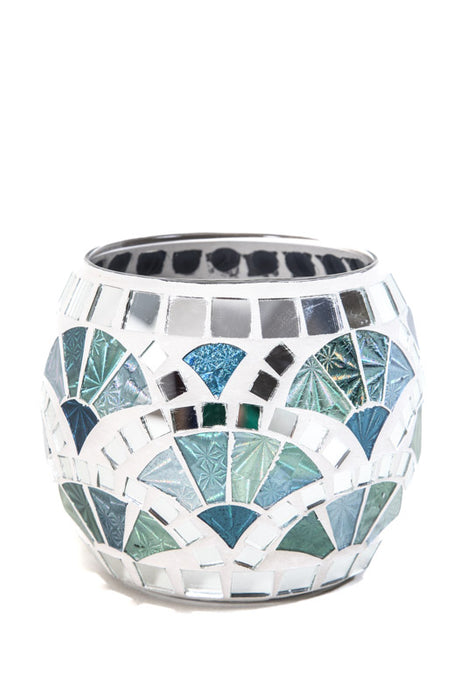 Lantern mosaic fan blue/green/silver 12cm