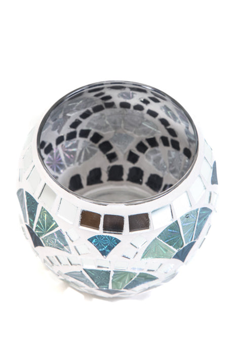 Lantern mosaic fan blue/green/silver 12cm