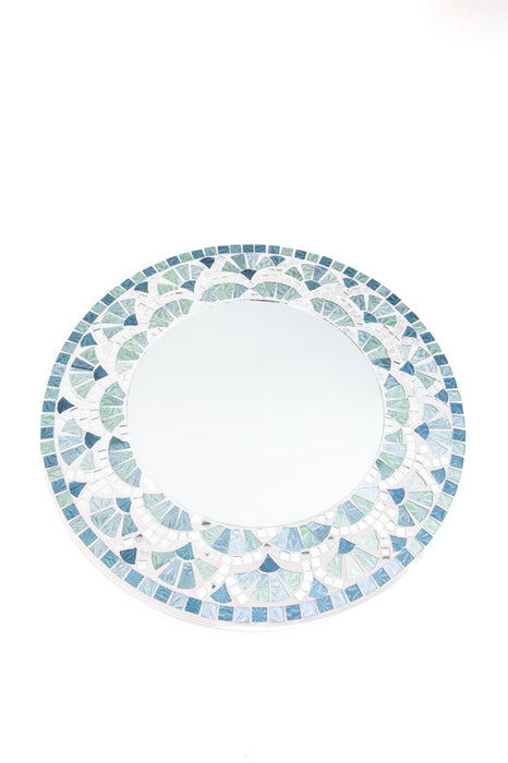 Mosaic mirror fan blue/green/silver 40 cm