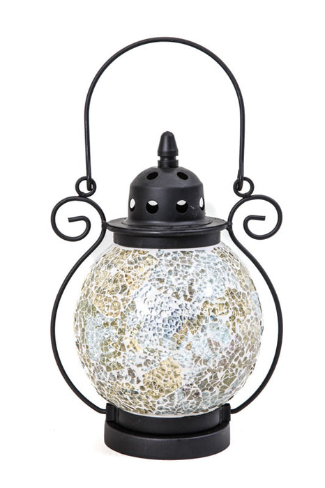 Lantern mosaic white/yellow 15x21cm