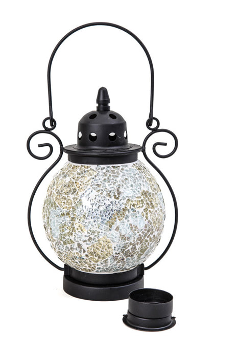 Lantern mosaic white/yellow 15x21cm