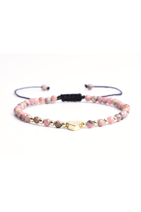 Bracelet 4mm aventurine rose facettée avec coeur, 18 cm réglable