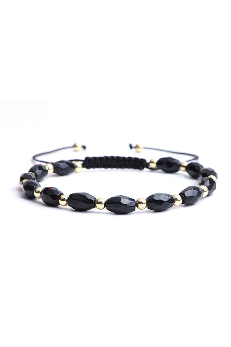 Bracelet perles d'onyx noir en forme de riz, 19 cm réglable