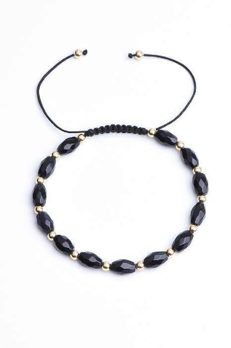 Bracelet perles d'onyx noir en forme de riz, 19 cm réglable