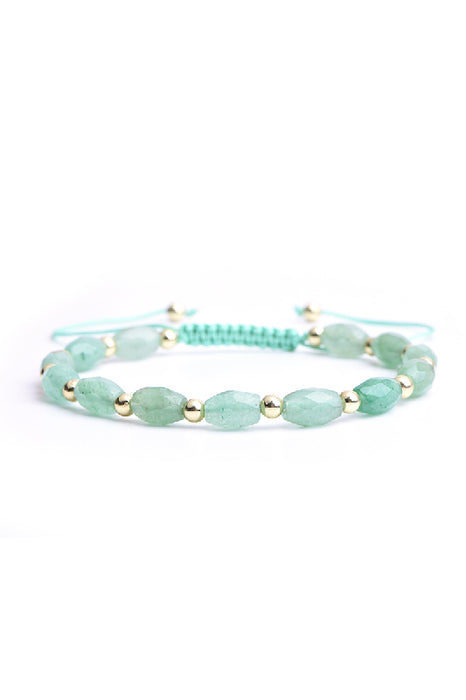 Bracelet perles d'aventurine verte en forme de riz, 19 cm réglable