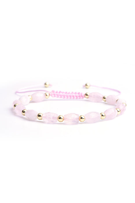 Bracelet perles de quartz rose en forme de riz, 19 cm réglable