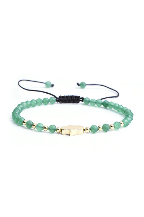 Bracelet 4mm aventurine verte facettée et main de Fatima, réglable 18 cm