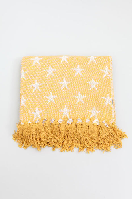 Blanket cotton stars mustard/white 125 x 150 cm