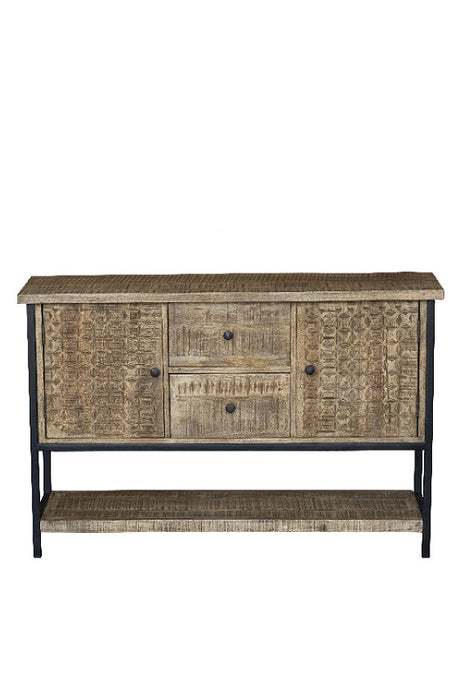 Sideboard Mangoholz mit 2 Türen, 2 Schubladen und 1 offenen Ablagefach 130x40x83