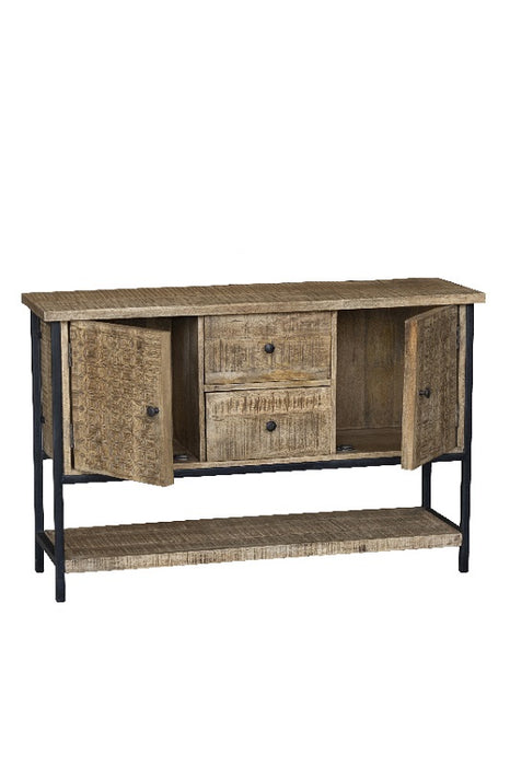 Sideboard Mangoholz mit 2 Türen, 2 Schubladen und 1 offenen Ablagefach 130x40x83