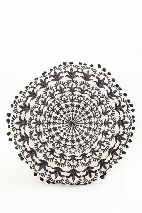 Cushion round black patterned 40 x 40 cm