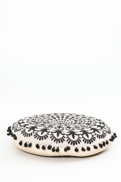 Cushion round black patterned 40 x 40 cm