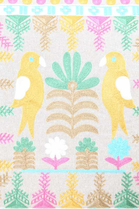 Decorative cushion 2 birds yellow/pink/green patterned 40 x 40 cm